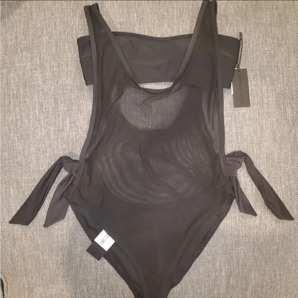 KENDALL & KYLIE SIDE TIE BLACK TWO LAYER MESH ONE PIECE Swimsuit Size Xlarge